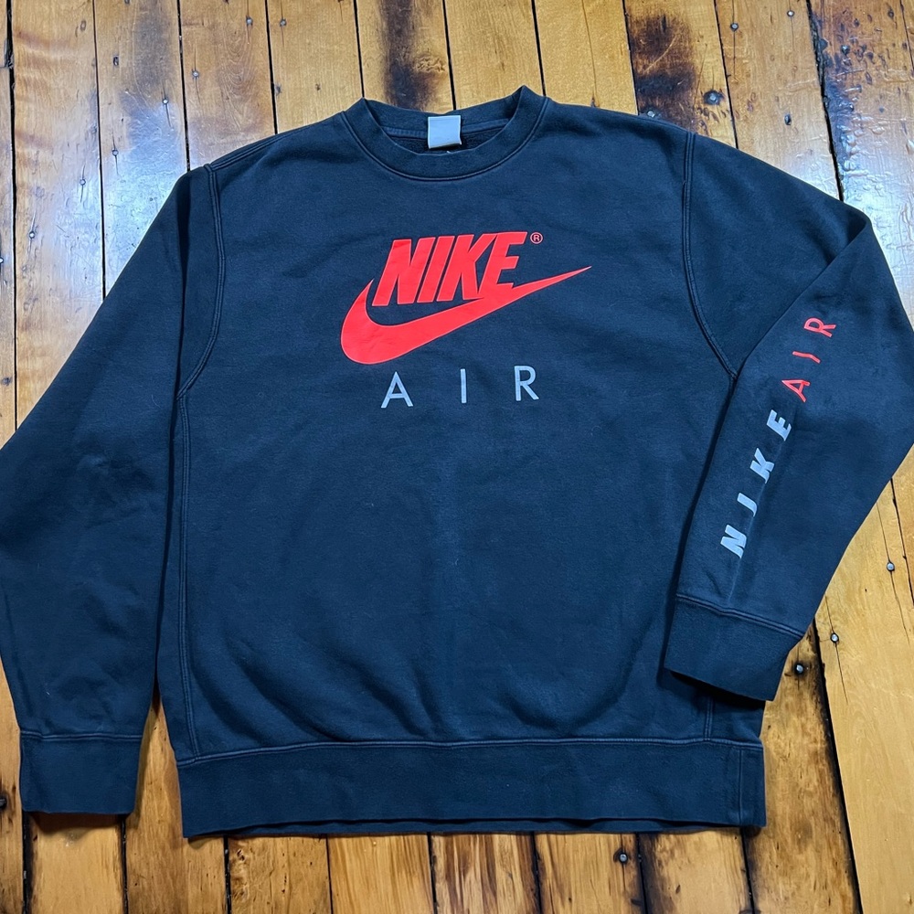 Vintage Nike Air Men’s Large Pullover Crewneck Black Faded Retro Y2K Streetwear